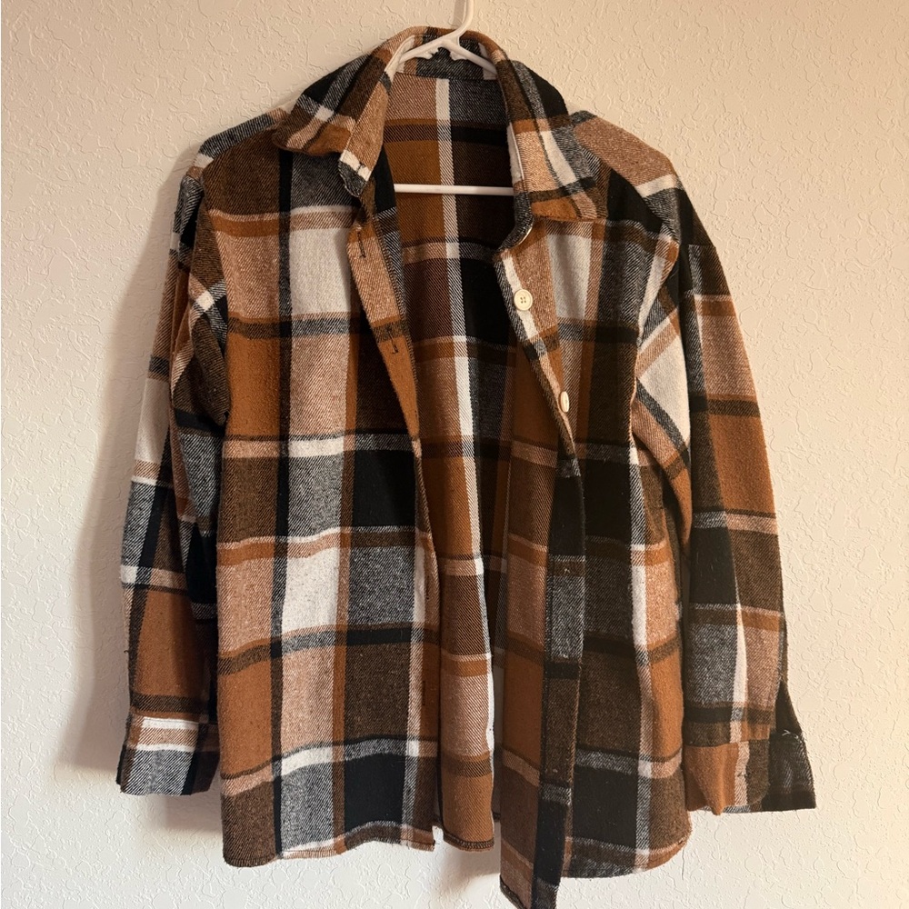 SHEIN Checkered Shirt in Tan and Black
